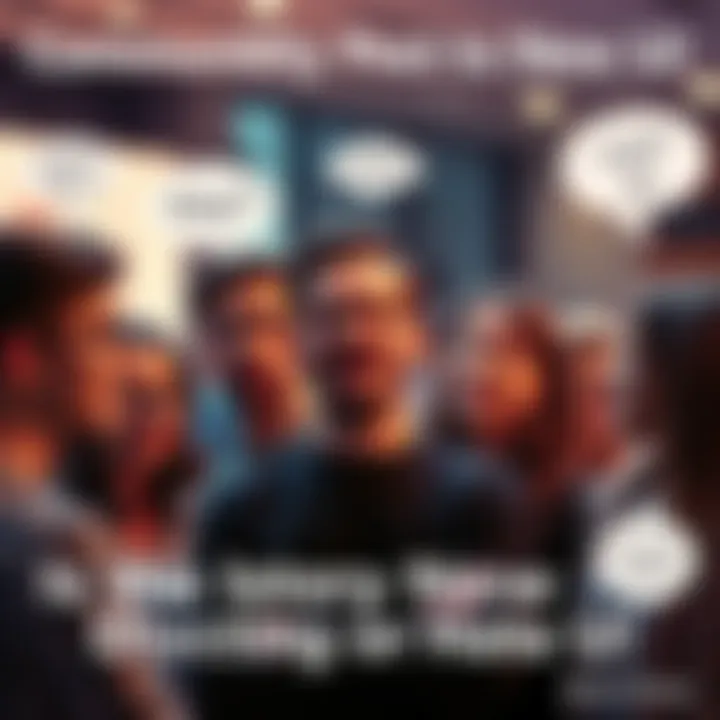 A group of people discussing their opinions on a new User Interface, showing mixed reactions of excitement and frustration, with speech bubbles illustrating their thoughts.