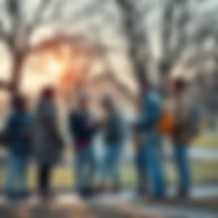 A group of people from the local community sharing resources and helping one another in a park setting