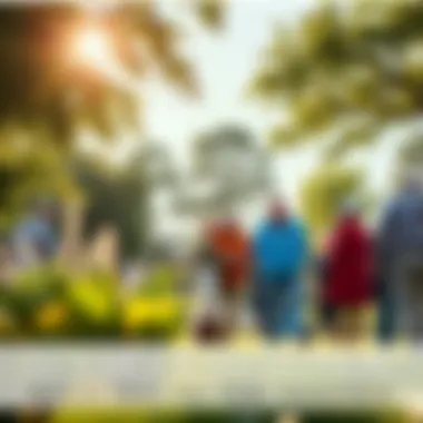 A group of people gathering in a park, sharing memories and enjoying each other's company.