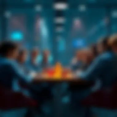 A group of people gathered around a table discussing their experiences with meme stocks, showing a mix of emotions, including frustration and determination.