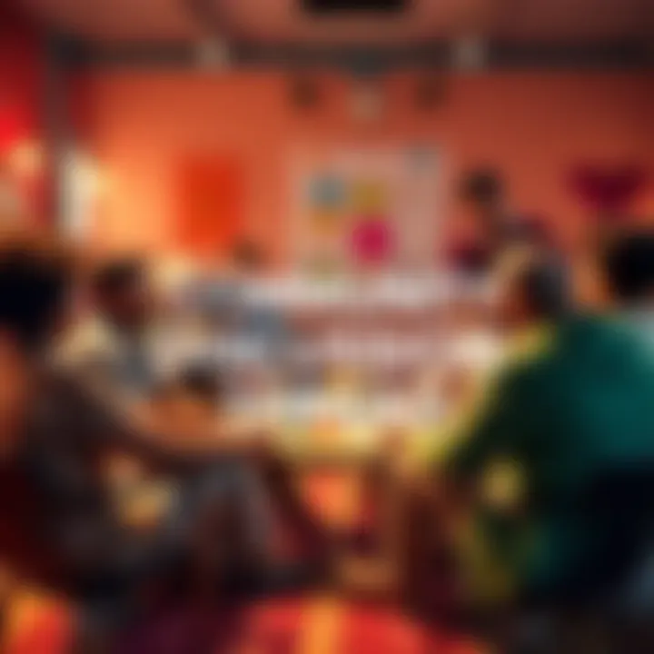 A diverse group of people sitting in a circle discussing ideas and sharing insights during a lively community meeting.