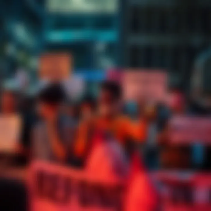 Group of diverse individuals holding signs promoting financial justice and reform