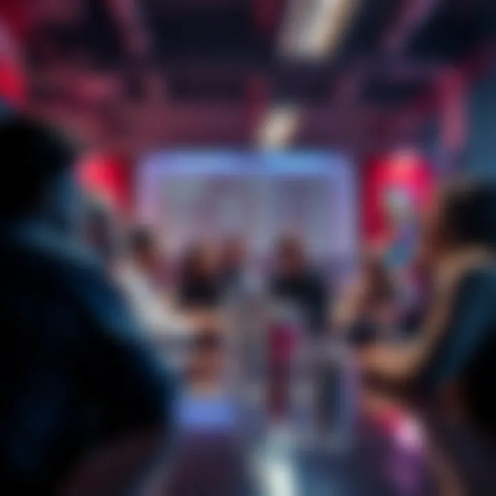 A group of people discussing trends at a community meeting in a modern setting