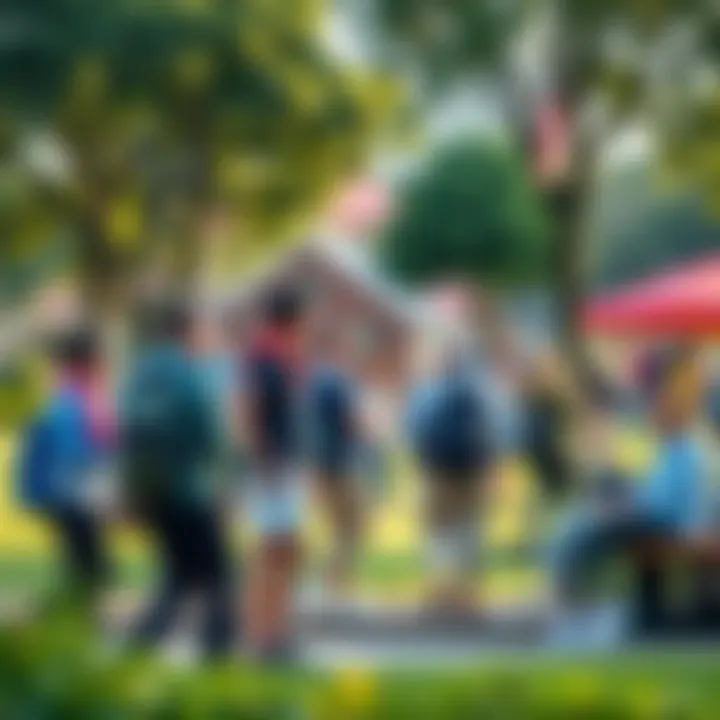 A diverse group of people engaging in conversations and activities in a local park, showcasing community connections and social interactions influenced by real orders