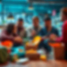 Members of the Pawns.app community discussing their spending choices with items like groceries and cryptocurrency alongside them