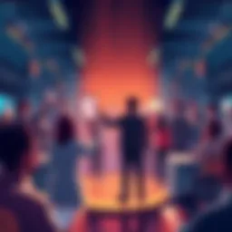 A digital illustration showing people casting votes on a blockchain platform, symbolizing community engagement in governance decisions.