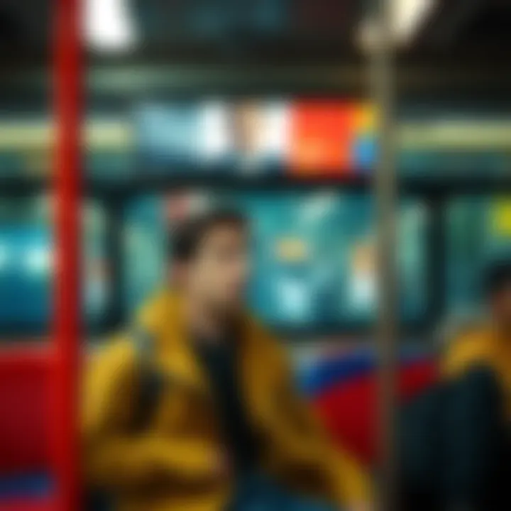 Commuter Shocked by Ads A commuter looking surprised while sitting on a bus with inappropriate ads above them