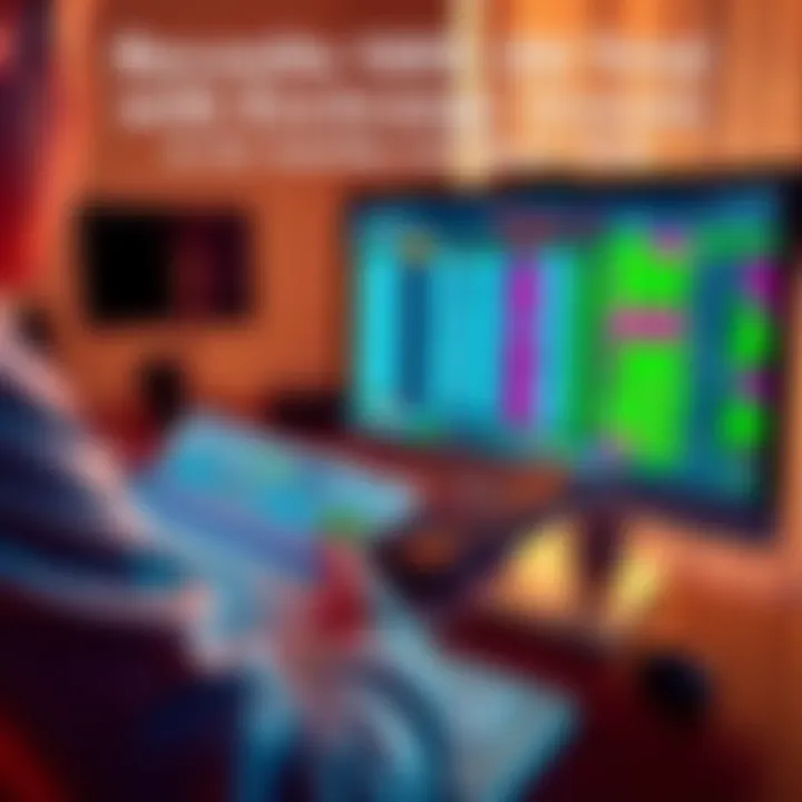 A person analyzing tax documents with a calculator and a computer displaying exchange data