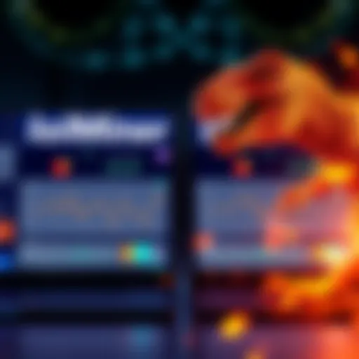 A side-by-side comparison of the lolMiner and T-Rex mining software interfaces with charts showing performance metrics.
