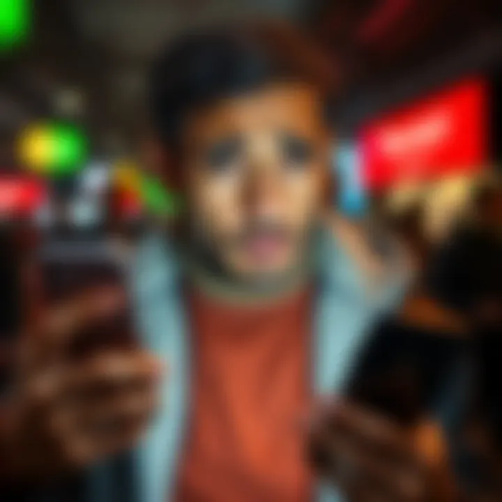 An immigrant in Ireland looking worried while holding a smartphone, reflecting frustration over bank discrimination issues