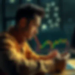 Concerned person looking at Bitcoin chart A worried person analyzing a Bitcoin price chart on a laptop, reflecting concerns about investing in cryptocurrency due to financial habits.