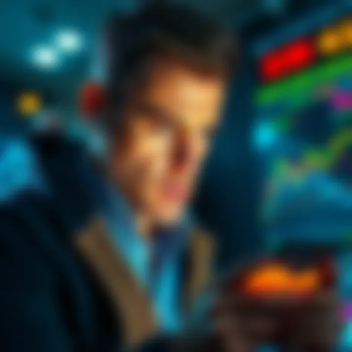 An investor looks worried while checking Bitcoin prices on a phone, reflecting fears of a price drop.