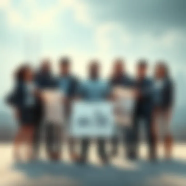 Investors Looking at Empty Promises A group of concerned investors standing with empty project plans and financial reports, showing disappointment and confusion