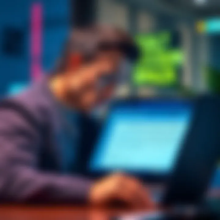 A worried person looking at a laptop with an email about a blockchain account freeze on the screen