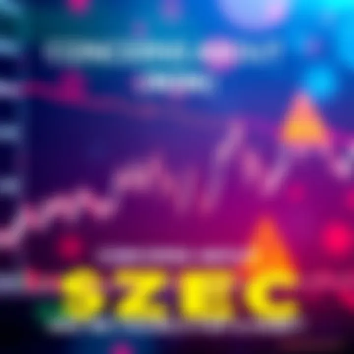 A graph showing fluctuations in the price of $ZEC with warning signs overlaid, indicating market instability.