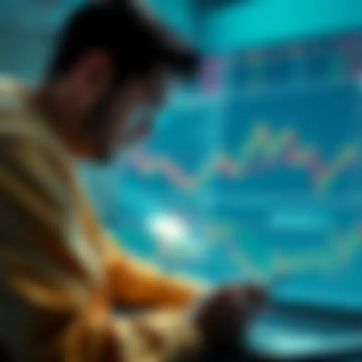 A financial analyst examining charts and graphs representing Ether's tokenomics, highlighting issues in a cryptocurrency market environment.