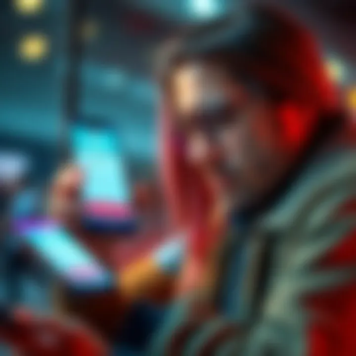 A worried customer looking at their phone, showing the Revolut app with a suspended account notification.