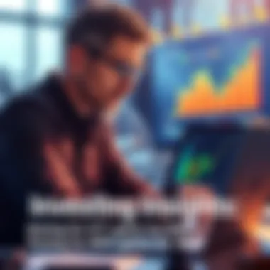 An investor looking at financial graphs and charts on a laptop, showing growth potential and investment strategy, with a focused expression.