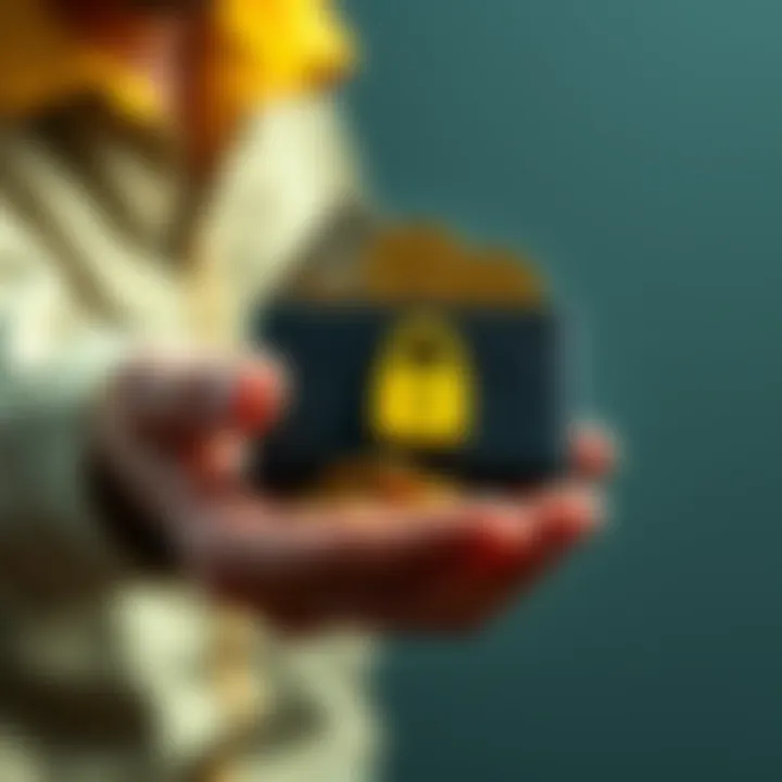 A person holding a secure digital wallet with gold coins and a lock symbol, symbolizing protection of wealth against government intervention.
