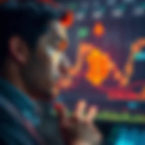 A novice trader looks at a rising Bitcoin chart with a worried expression, contemplating whether to buy back into the market