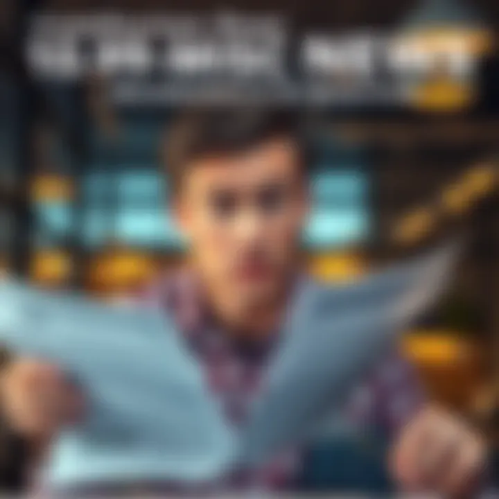 Person looking puzzled while checking a 1099-MISC tax form and calculator.