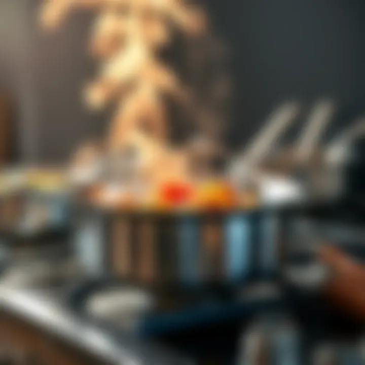A stainless steel Demeyere 7 pan sits on a stovetop with food cooking inside it, steam rising in the air, symbolizing a successful first cook.