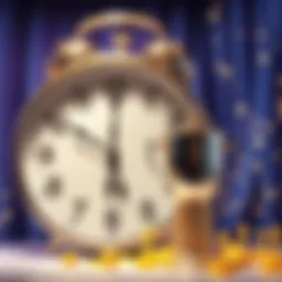 A large clock ticking down the final moments until the winner is announced, with a trophy in the foreground