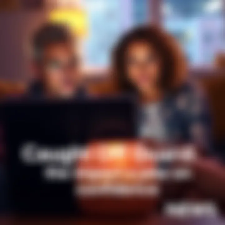 A man and woman sitting on a couch, looking at a screen with a thoughtful expression, reflecting on a humorous comment made by the woman, conveying mixed feelings about body image and confidence.
