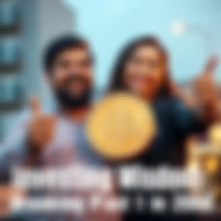 A happy couple holding a Bitcoin symbol and celebrating their investment journey from zero to over $300K