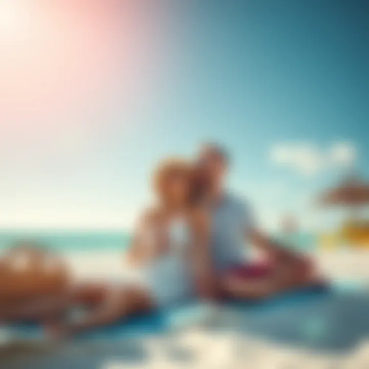 A happy couple enjoying a sunny beach vacation together after selling cryptocurrency to fund their trip.