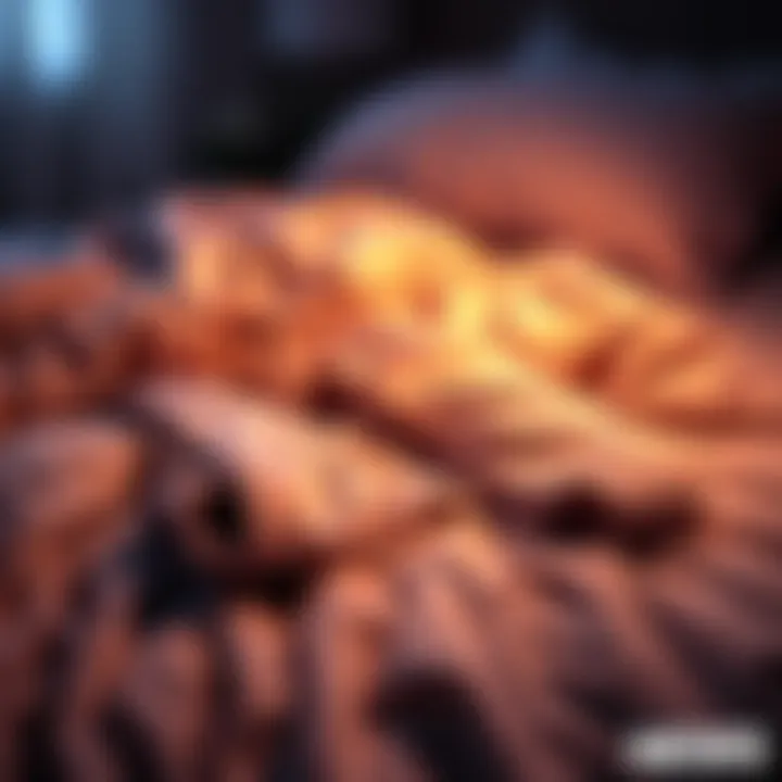 A pair of soft pajama pants neatly folded on a cozy bed, inviting a comfortable night's sleep.