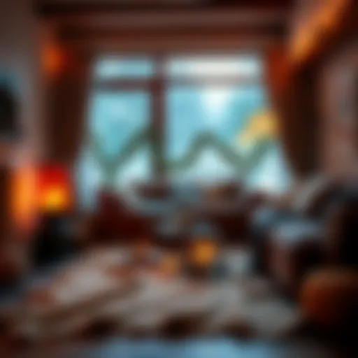 A warm and inviting living room with blankets, candles, and a small space heater, showcasing alternative winter comfort methods.