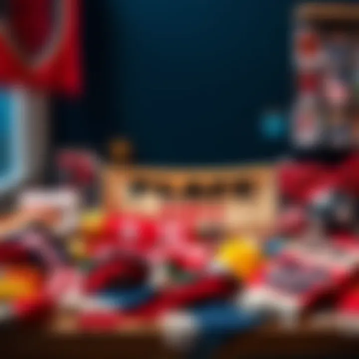 A collection of handmade Premier League themed crafts including scarves, banners, and fan gear on a table