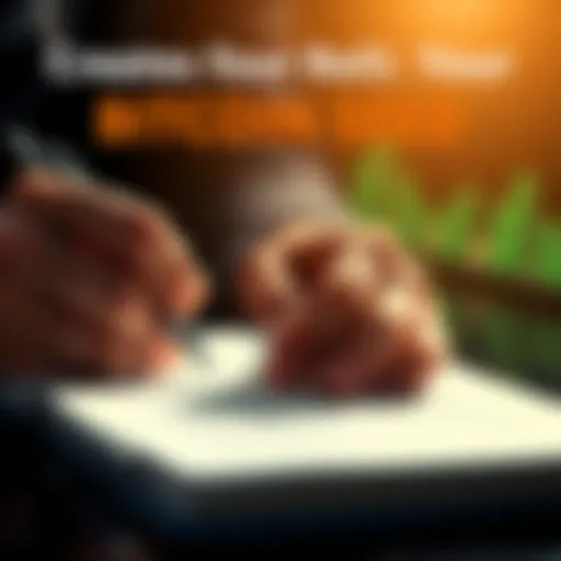A person writing down a Bitcoin seed phrase on a notepad with a pen, ensuring security for their cryptocurrency investment.