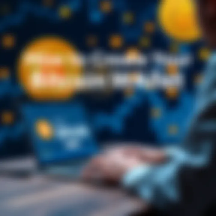 Creating a Bitcoin Wallet A person using a laptop to set up a Bitcoin wallet on a digital platform, with Bitcoin symbols in the background.