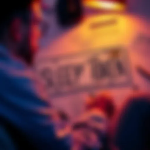 A person brainstorming custom vanity plate ideas related to the band Sleep Token, surrounded by sketches and notes.