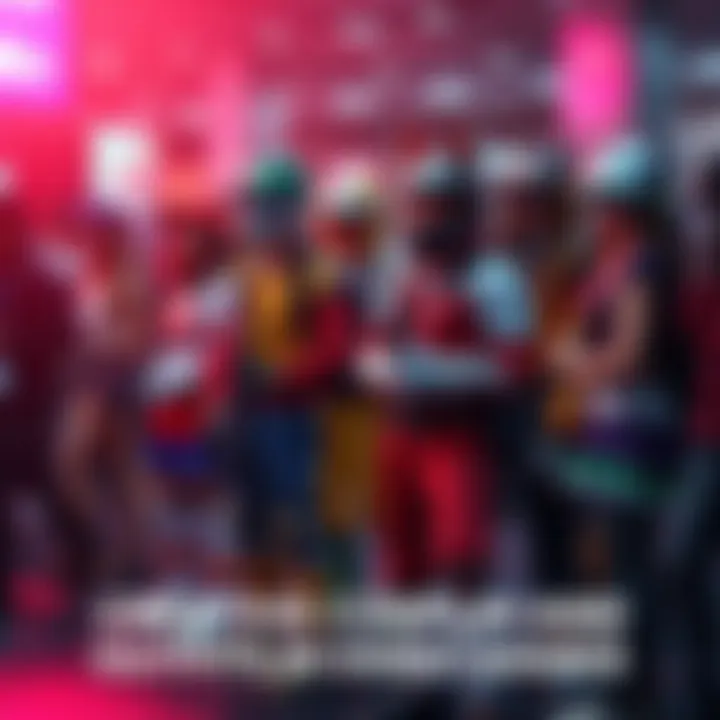 Creative Video Game Cosplay A group of people wearing colorful costumes inspired by popular video game characters at a cosplay event