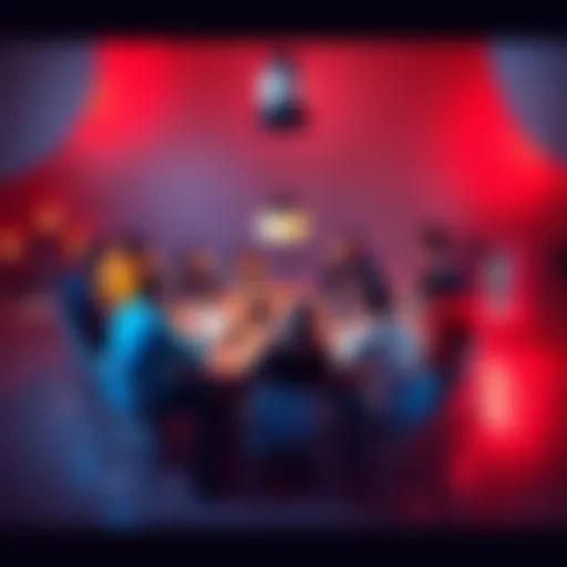 A digital illustration showing diverse content creators collaborating around a circular table, discussing innovative ideas for creator coins and DAOs.