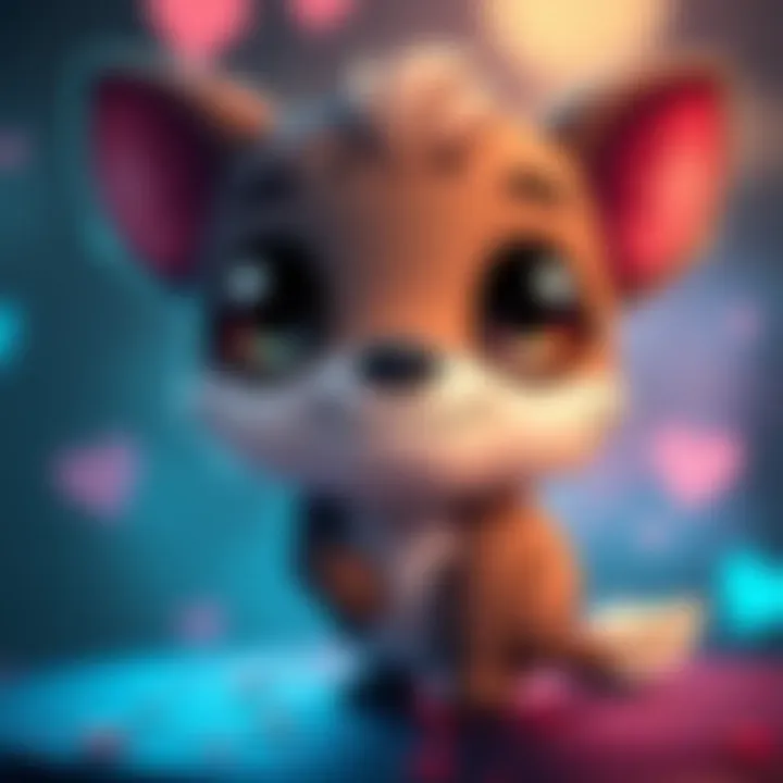 Creature Looking Down Emote An illustration of a cute cartoon creature with large eyes, looking down, surrounded by a heart shape, symbolizing love and connection.