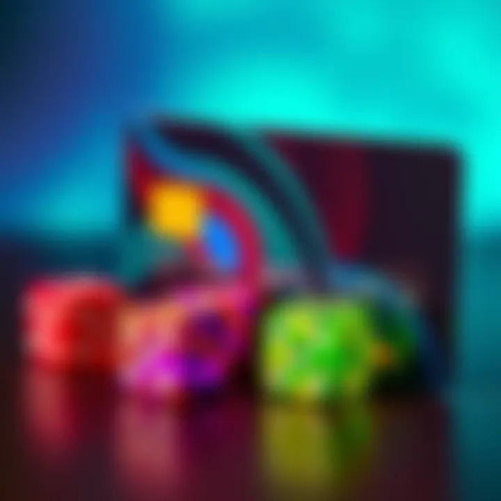 A credit card placed next to colorful dice, illustrating the concept of using credit cards for generating dice seeds.
