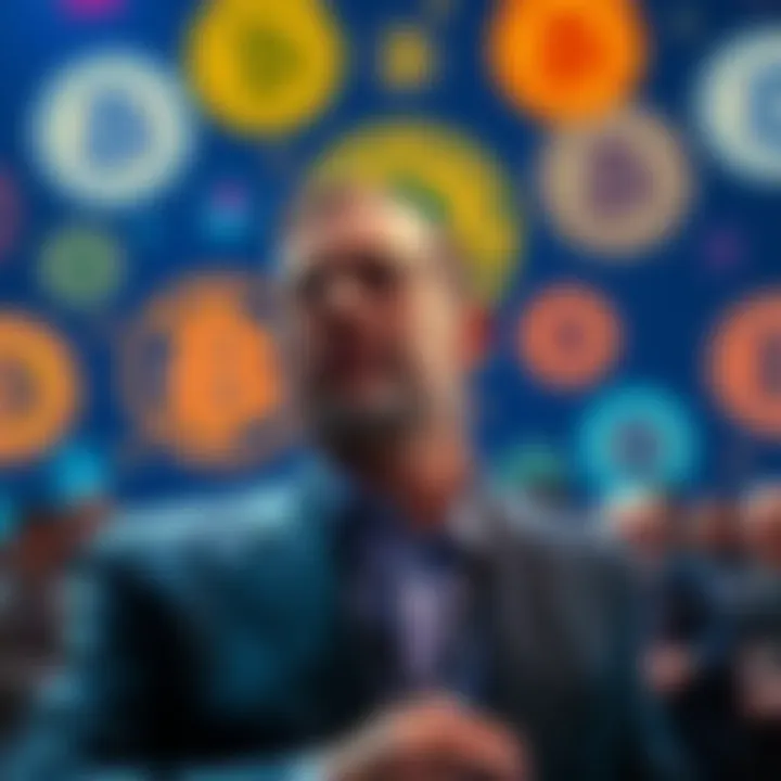 Creg Wright speaking at a conference, asserting he is Satoshi Nakamoto, with Bitcoin logos in the background