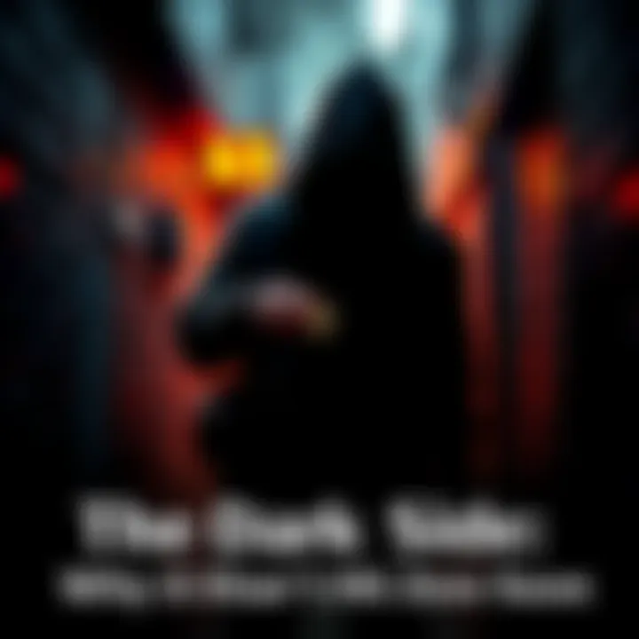 Criminals Using Digital Assets A shadowy figure exchanging digital assets in a dark alley, representing illicit activities.