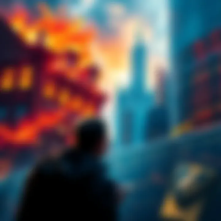 A visual representation of a financial crisis, depicting falling cryptocurrency values, declining real estate prices, and a gold market under pressure, with worried investors looking at financial char...