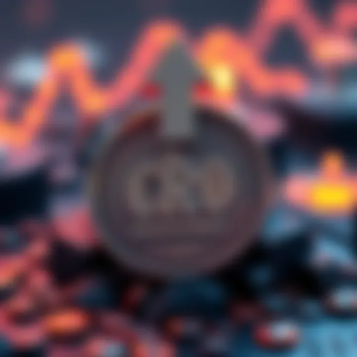 A representation of the CRO token with an arrow pointing down, symbolizing its delisting from CoinTR exchange.