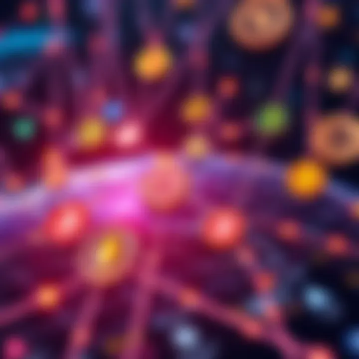 A visual representation of cross-chain aggregators showing multiple cryptocurrency logos connected by arrows, demonstrating seamless trading across different blockchain networks.