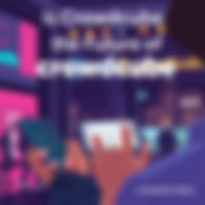 Crowdcube Investment Platform An illustration showing a person looking at a mobile device displaying investment options on Crowdcube.