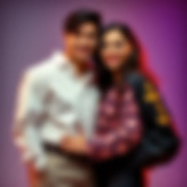 Cruz and Josie posing together in stylish outfits during their photoshoot, showing a joyful connection and creativity.