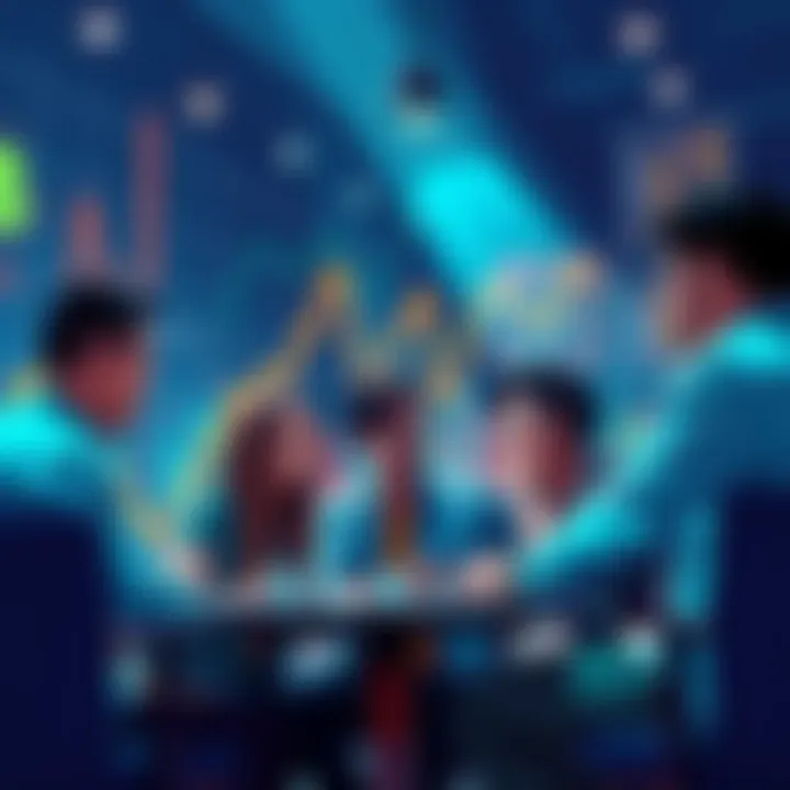 A group of people discussing cryptocurrency in a casual setting, sharing ideas and insights on digital currency, with charts and graphs in the background.