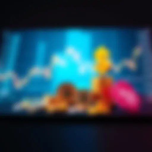 Graph showing price differences of coins on various exchanges, with coins represented as small icons and a $100 deposit sign on the side