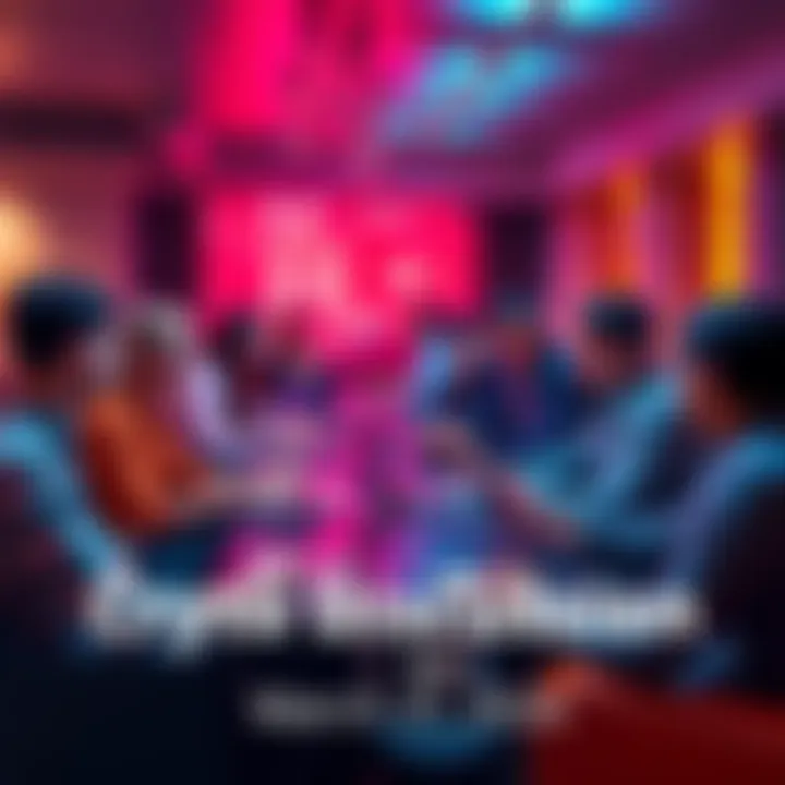 A diverse group of people discussing cryptocurrency topics in a relaxed setting, with laptops and phones out for research.